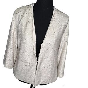 Zara Basics Collection Silver Sequin Off White Women’s Open Cardigan Sz S
